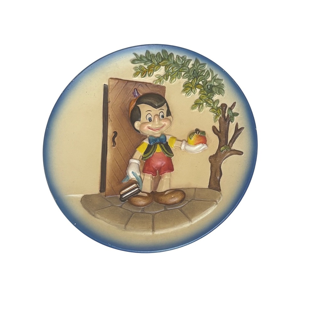 Vintage Disney Decor Pinocchio ANRI Italy Wood Carved Wall Plaque 5" Relief